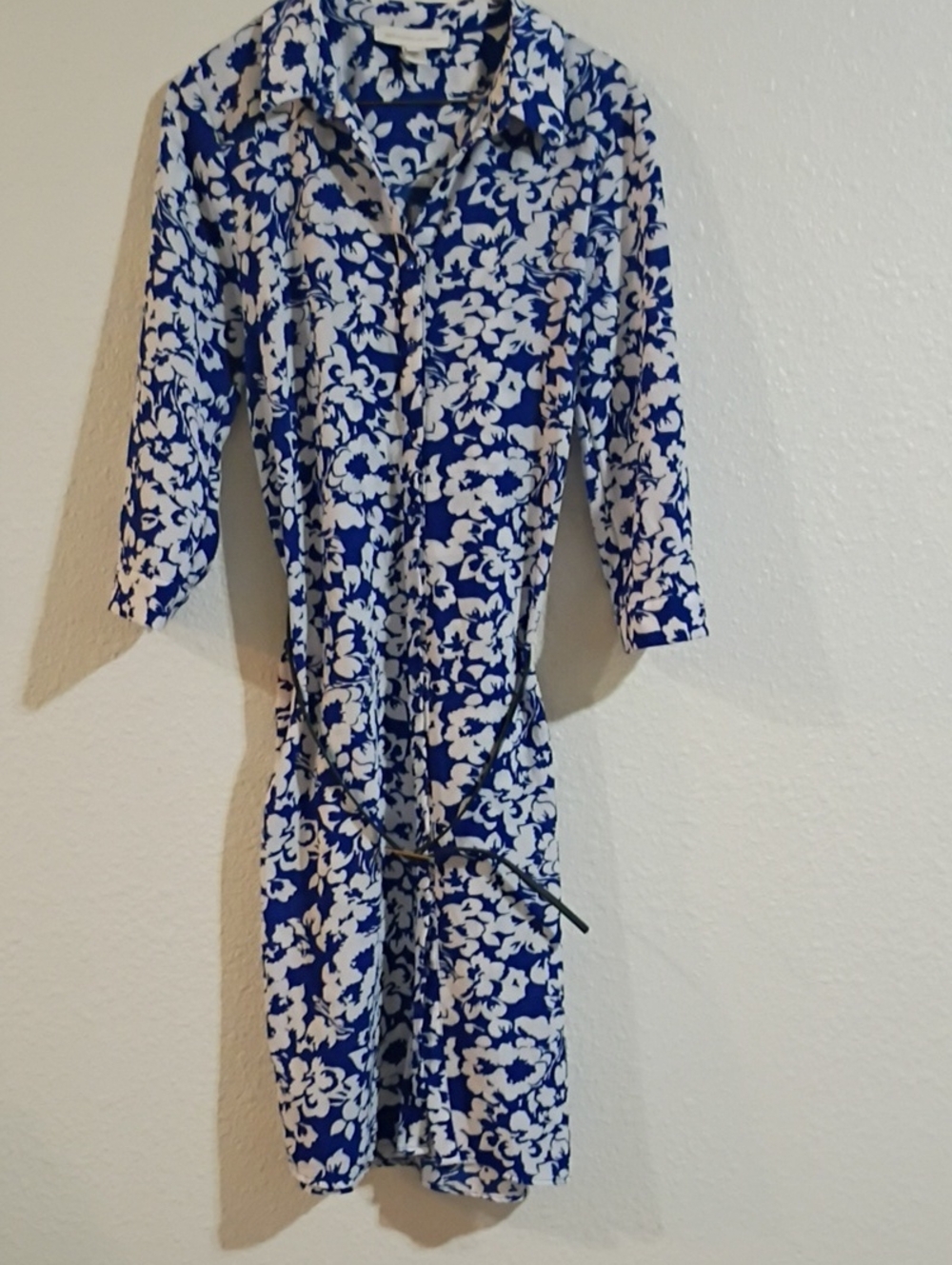 Monteau Blue and White Floral Shirt Dress